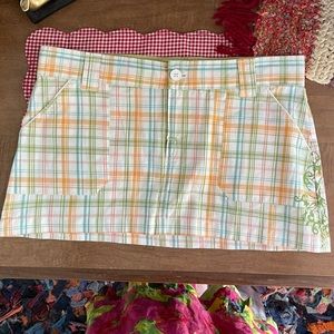 Micro Mini Skirt y2k Cargo Pastel Plaid Snap Pockets Boho Hippie Detail